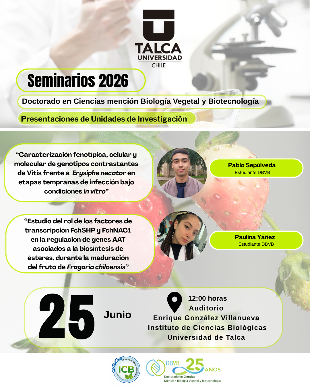 Invitación SEMINARIO DBVB 25.06.26 – Estudiantes del programa DBVB – Paulina Yáñez; Pablo Sepúlveda